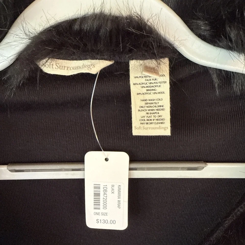 Soft Surroundings Women's Black Kamaria Wrap Faux‎ Fur Trim Size 12